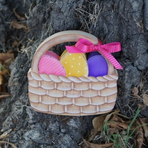 April - Easter Basket for Seasonal "Huggy" Bear  - Wood Welcome Shelf Sitter