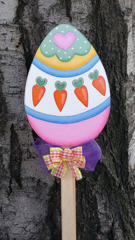 Easter Egg Yard Stake Wood Easter Outdoor Decoration Yard Etsy