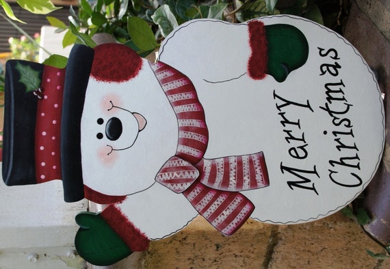 Christmas Snowman Outdoor Yard Stake Wood Winter Sign Etsy