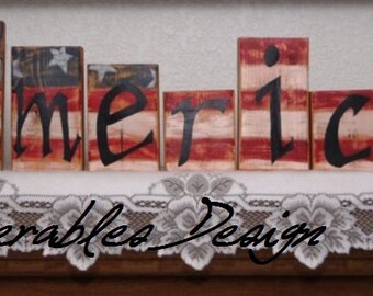 America - Wood Letter Blocks - Americana - Patriotic or 4th of July Decoration