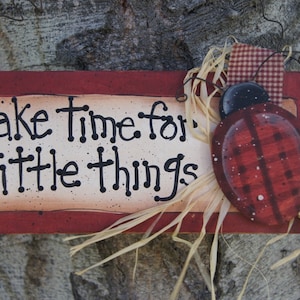 Ladybug Wood Sign - &quot;Take Time for Little Things&quot; - Wood Door or Wall Hanging