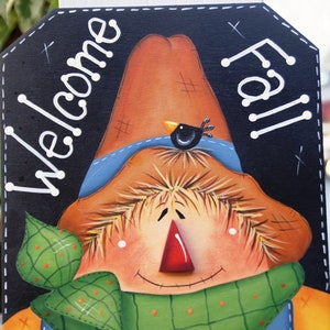 Fall Thanksgiving Scarecrow Welcome Wood Fall Sign Decoration Door or Wall Hanging image 2