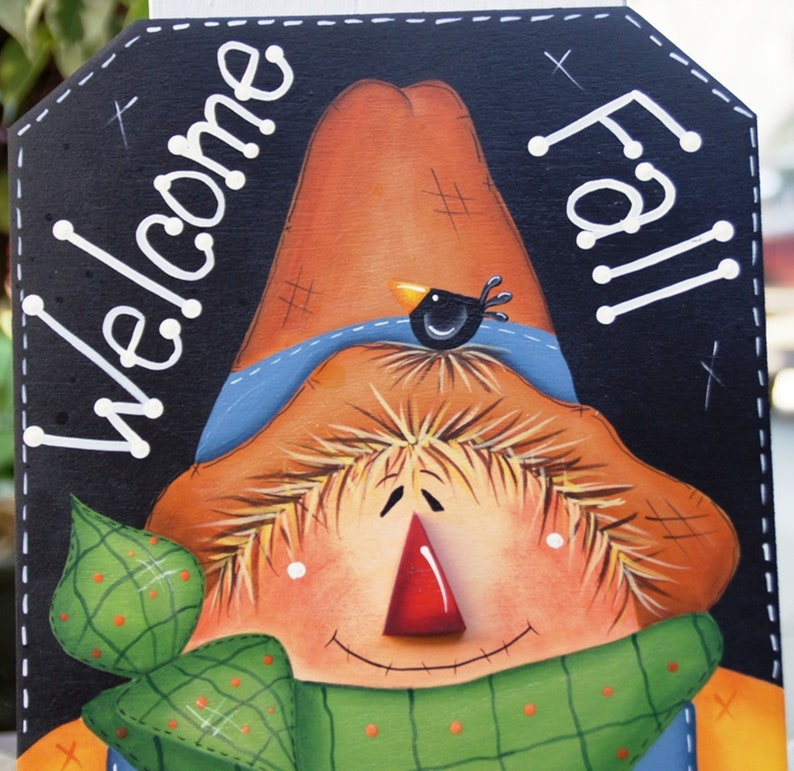 Fall Thanksgiving Scarecrow Welcome Wood Fall Sign Decoration Door or Wall Hanging image 2