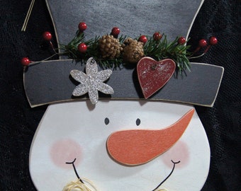 Frosty Snowman Wall or Door Hanging - Wood Welcome Sign Christmas Decoration