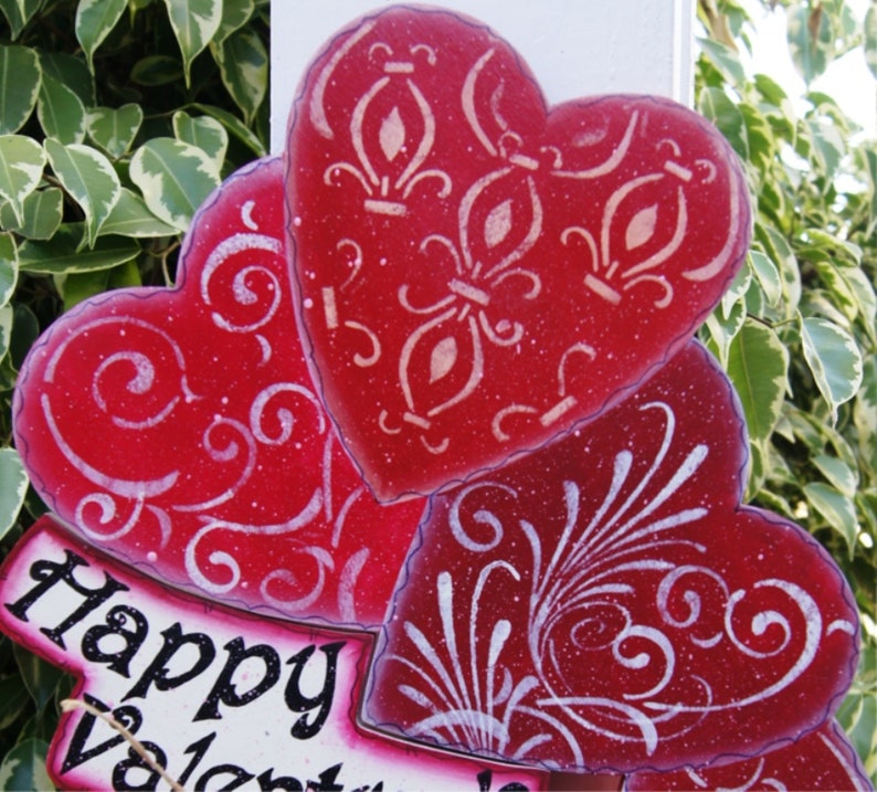 Happy Valentine's Yard Stick Wood Valentine Sign Valentine Heart Decoration image 3