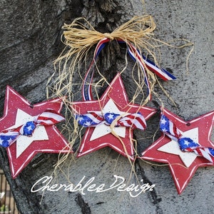 Patriotic Stars Wood Door or Wall Hanger 4th of July Decoration Red, White and Blue Sign image 1