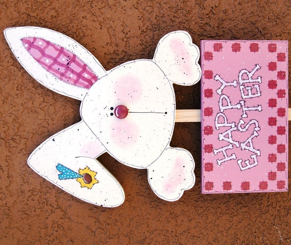 Happy Easter Bunny Yard Stick Wood Easter Decoration Yard Etsy