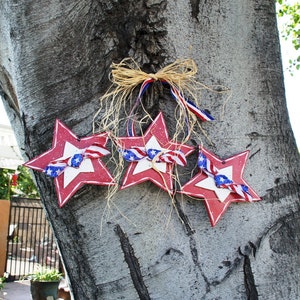 Patriotic Stars Wood Door or Wall Hanger 4th of July Decoration Red, White and Blue Sign image 2