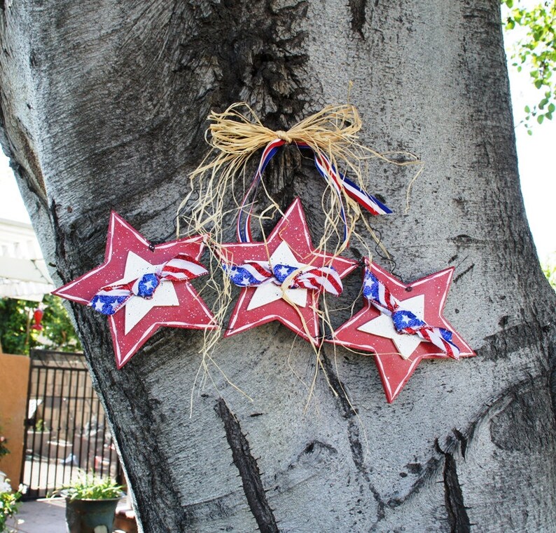 Patriotic Stars Wood Door or Wall Hanger 4th of July Decoration Red, White and Blue Sign image 2