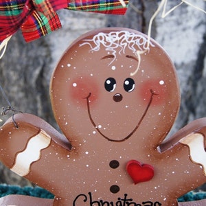 Gingerbread Cookie Wood Christmas Decoration - Shelf Sitter or Wall Hanging