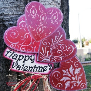 Happy Valentine's Yard Stick Wood Valentine Sign Valentine Heart Decoration image 2