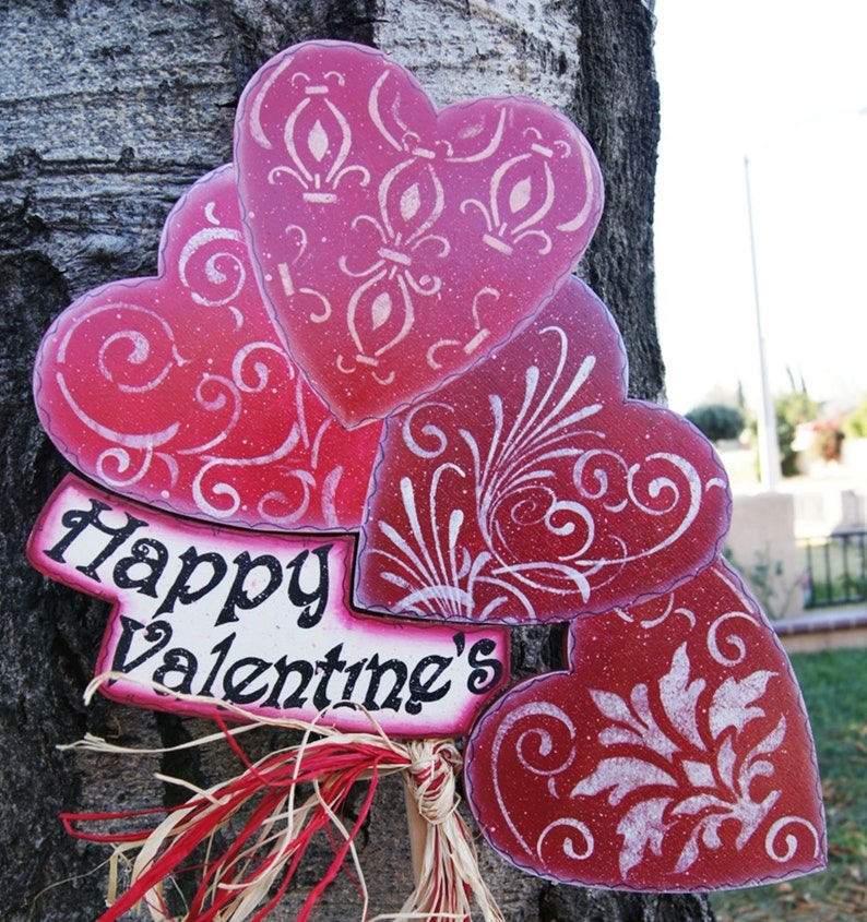 Happy Valentine's Yard Stick Wood Valentine Sign Valentine Heart Decoration image 2