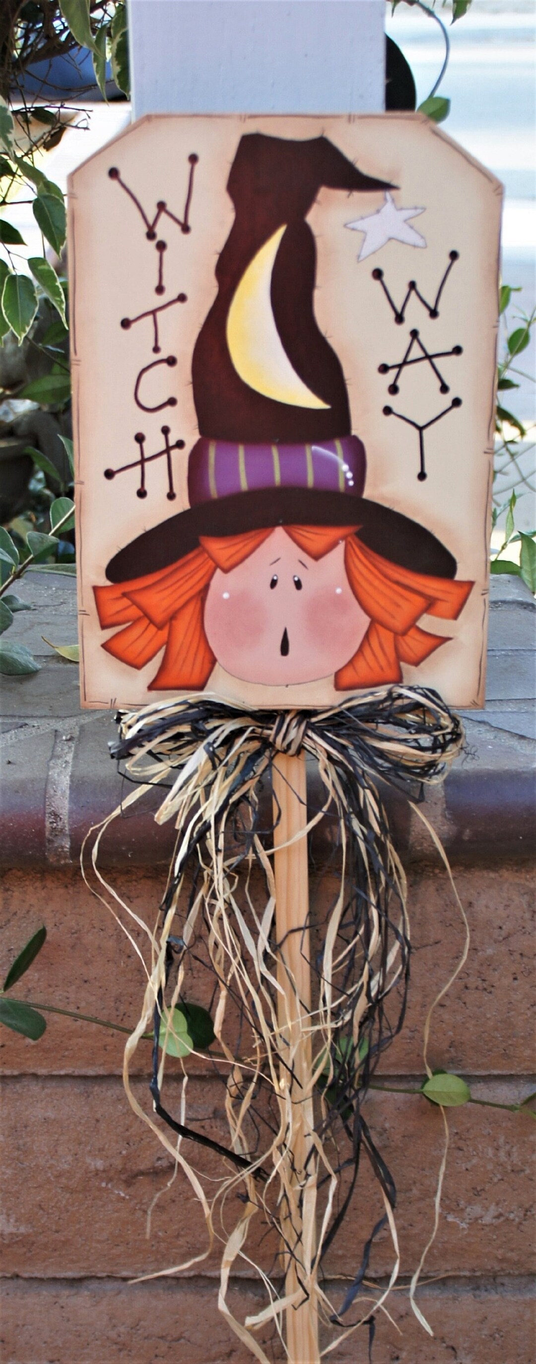 Witch Way Halloween Wood Yard Stake Outdoor Yard Halloween Sign Decoration Etsy