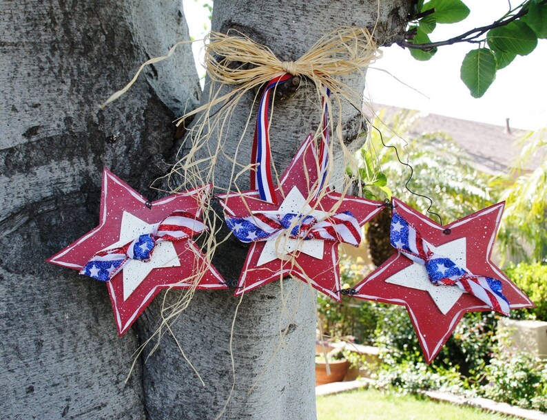 Patriotic Stars Wood Door or Wall Hanger 4th of July Decoration Red, White and Blue Sign image 3