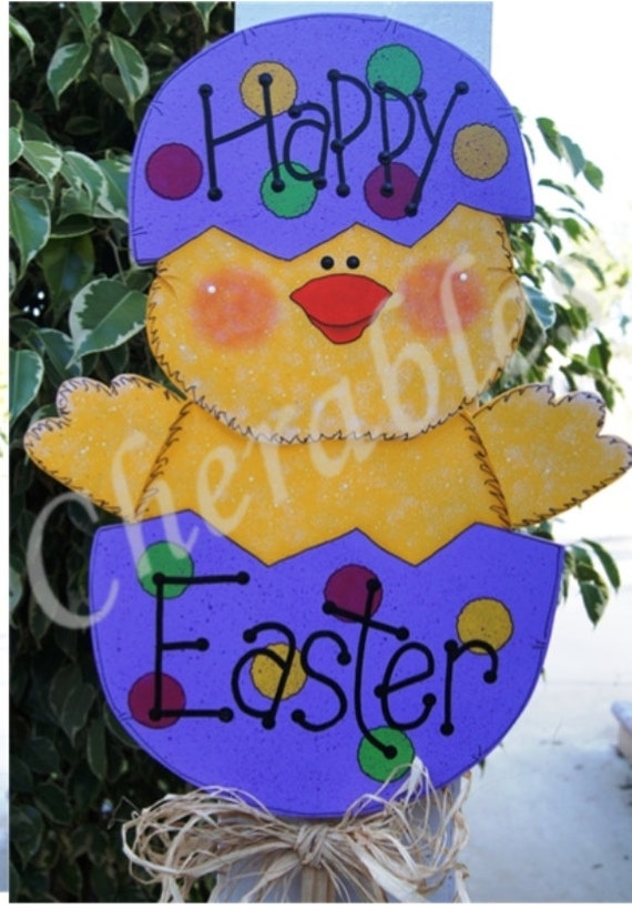 Happy Easter Chick and Egg Yard Stick Wood Easter Sign Etsy