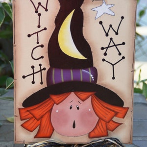 Witch Way Halloween Wood Yard Stake Outdoor Yard Halloween Sign Decoration image 2