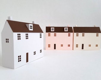 Conjunto de 3 DIY Paper Village Houses Bundle/ DIY Tea Light/ Paper Village/ Tea Light House/DIY Putz House/ Decoración de la casa de papel/