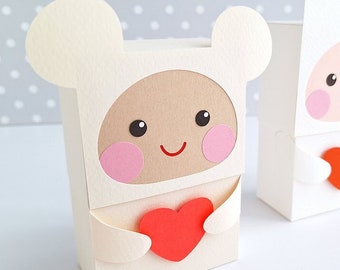 Coffret cadeau nounours la Saint-Valentin / coffrets cadeaux / professeur Saint-Valentin / cadeau de mariage / Paper Toy / SVG de la Saint-Valentin