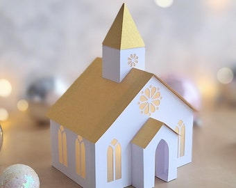 3D Paper Church/ Christmas House/ DIY Tea Light/ Paper Village/ Tea Light House/ Scandi House Decor/ Paper Churc Decoration/ Mantle Decor