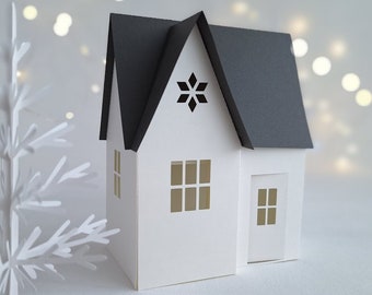 DIY Paper House / Christmas House/ DIY Tea Light/ Paper Village/ Tea Light House/DIY Putz House/ Paper House Decoration/ Mantle Decor