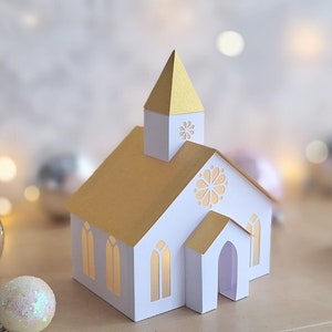 Chiesa di carta 3D/Casa di Natale/Luce del tè fai da te/Villaggio di carta/Casa della luce del tè/Arredamento della casa Scandi/Decorazione della chiesa di carta/Arredamento del mantello