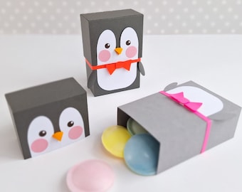 Lindo pequeño pingüino caja de golosinas / cajas de favor de fiesta / caja de golosinas / juguete de papel