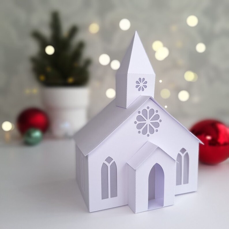 3D Paper Church/ Christmas House/ DIY Tea Light/ Paper Village/ Tea