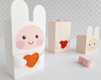 Valentine Bunny Gift Box/ Party Favour Boxes / Teacher Valentines / Wedding Favour / Paper Toy / Valentine SVG