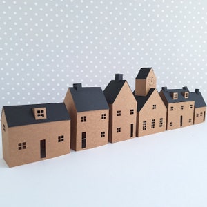 Conjunto de 6 casas de pueblo navideño, velas de té para hacer uno mismo, pueblo de papel, casa de velas de té, decoración de casa de papel, casa de Putz, decoración de repisa