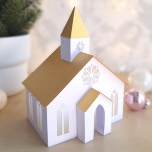 3D Paper Church/ Christmas House/ DIY Tea Light/ Paper Village/ Tea Light House/ Scandi House Decor/ Paper Churc Decoration/ Mantle Decor