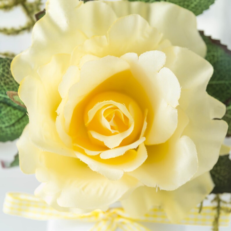 Silk Rose Arrangement White Mason Jar Yellow Flower and Bow Etsy