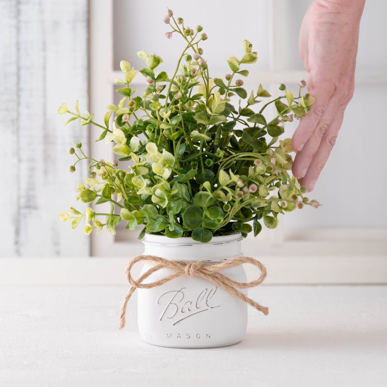 Farmhouse eucalyptus arrangement in mason jar with twine bow Etsy