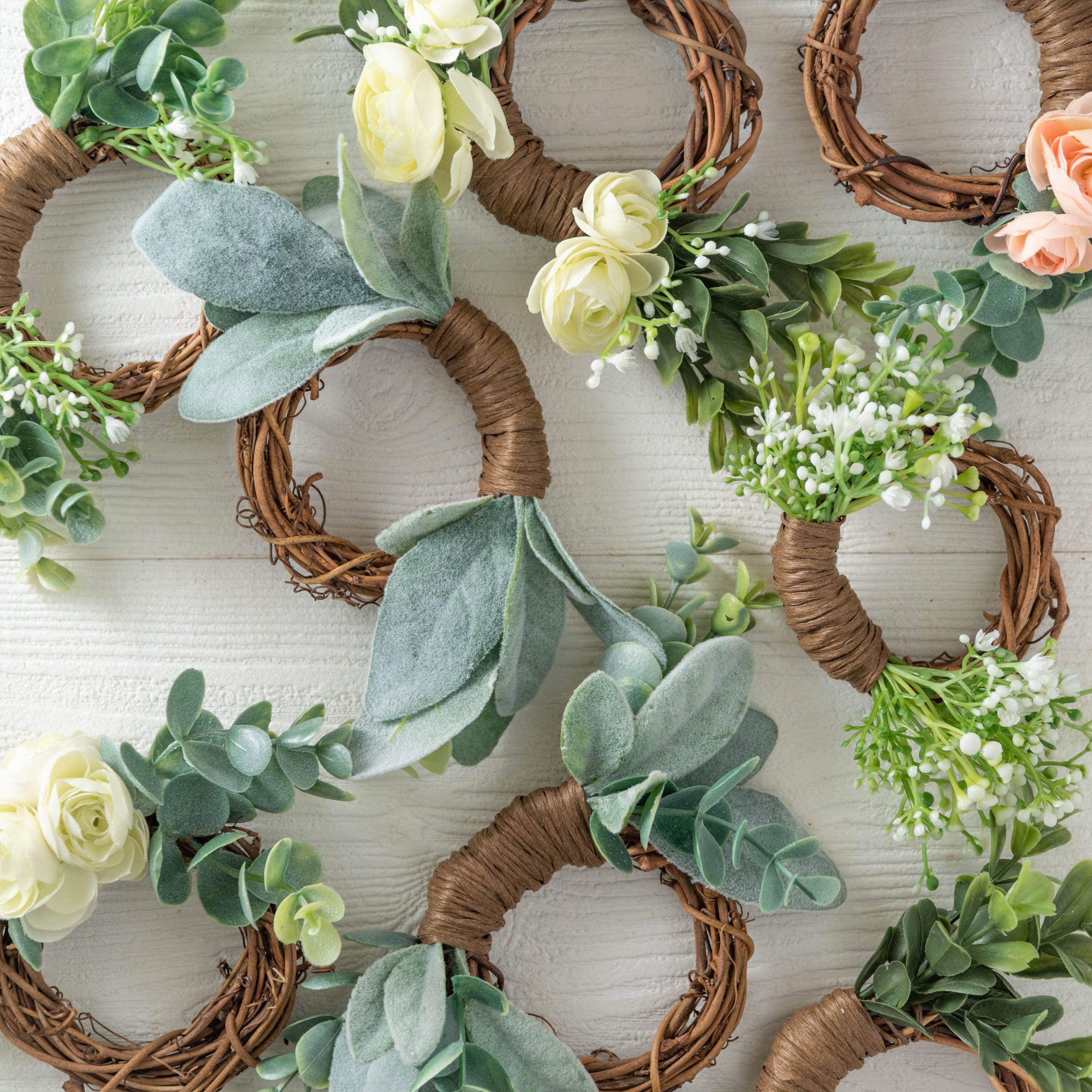 Farmhouse napkin ring faux eucalyptus babys breath Etsy