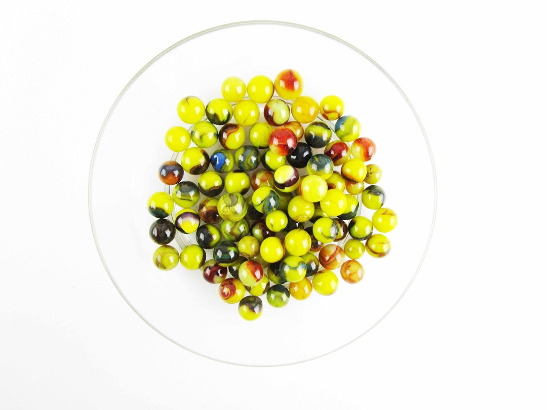 Eighty Yellow Marbles With Multiswirl Colors Multiple Sizes Etsy