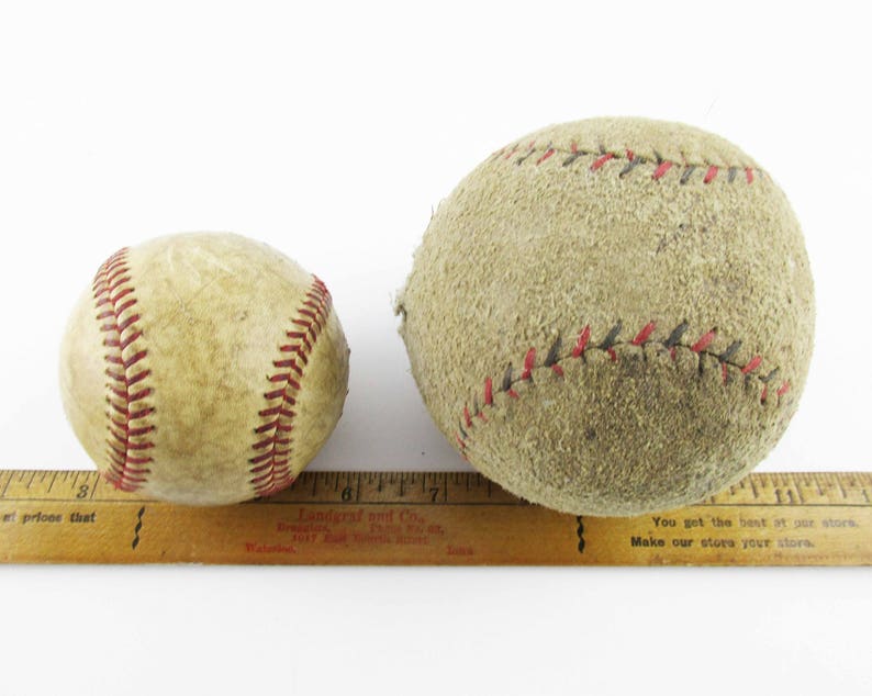 Vintage Sports Leather Baseball and Suede Leather Softball Beat Up and Played With Used Baseball and Softball Wonderful History