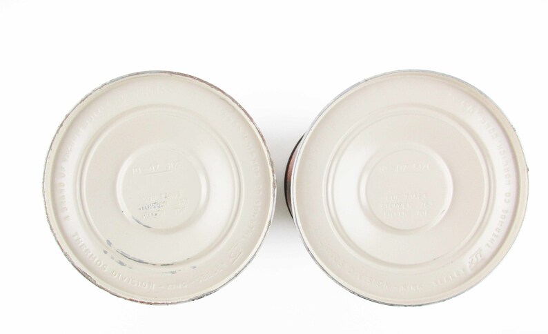 Hot or Cold PositiveNegative Forks and Spoons Avocado and Burnt Orange Wide-mouth Thermoses Pair of 1971 King-Seeley Thermos Co