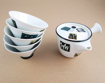 Japanese Bone China Tea Set: Modernist Teapot and Cups