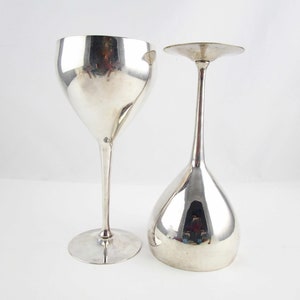Two Silverplate EPNS Goblets - &#39;Groningen&#39;- 6 Oz. Drinking Cup - Silverplate Goblets - Pedestal Foot and Gourd Shape - Two Wine Glasses