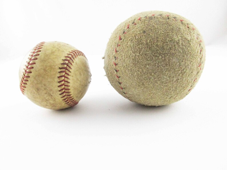 Vintage Sports Leather Baseball and Suede Leather Softball Beat Up and Played With Used Baseball and Softball Wonderful History