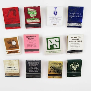 Instant Matchbook Collection - 1950s and 60s - Old Timepieces, Purple Heart, Minnesota, HIlton-Chile - And More - Great Graphics and Colors
