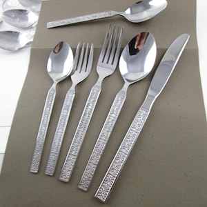 Utica Stainless - Taiwan/Korea - Six Piece Place Settings - Knife, Forks, Spoon, Teaspoon + Extra Teaspoon - Stainless Flat - Never Used