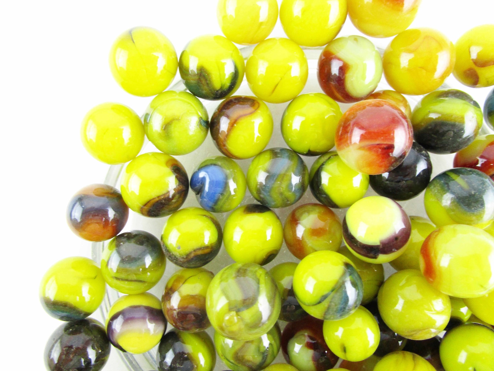 Eighty Yellow Marbles With Multiswirl Colors Multiple Sizes Etsy