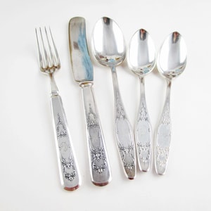 Set of &#39;1857 A.S. Co. 16&#39; Silverplate - Five Piece Place Setting - Silverplate Dinnerware - Nice Weight and Look -  Some Initialed &#39;D&#39;