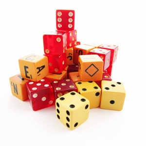 Thirty-three Dice - 33 Dice - Collect, Collect, Collect - Instant Collection of Dice - Red - Ivory - Letter Dice - Fun
