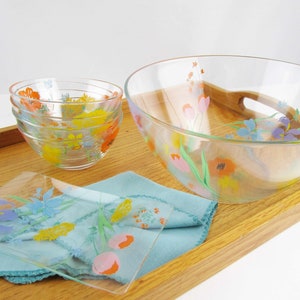 CHOICE - Glassware Accessories for &#39;Primavera&#39;, Heinrich - Large Bowl or Small Tray - Arcoroc France Glass - Bright Flowers on Clear Glass