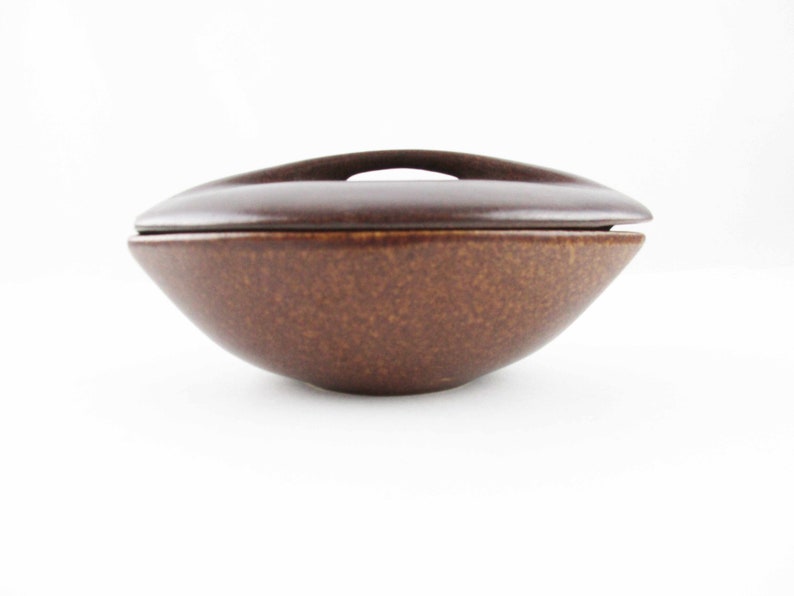Roseville Raymor Modern Stoneware - Lidded Ramekin Lidded Bowl No Mottled Coffee Brown Color 156 Ben Seibel Lidded Bowl RMS