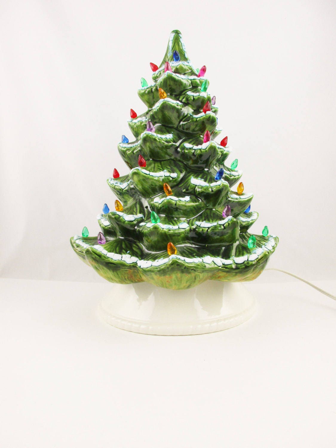Ceramic Christmas Tree Bluetinged White Snow on Green Tree Etsy