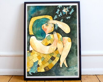 Size A4 or A3 high quality art print on recycled paper “Dreaming of dreaming”