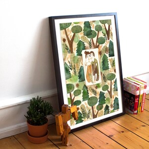 Size A4 or A3 high quality art print on recycled paper House in the forest image 2
