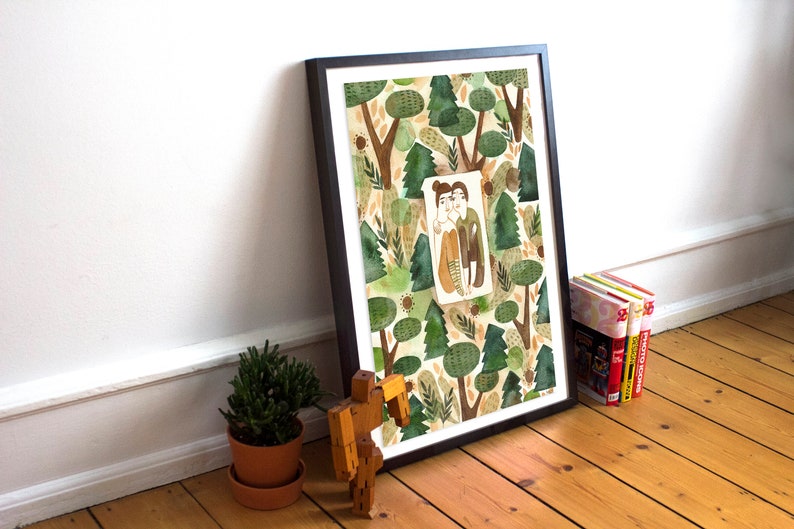 Size A4 or A3 high quality art print on recycled paper House in the forest image 2